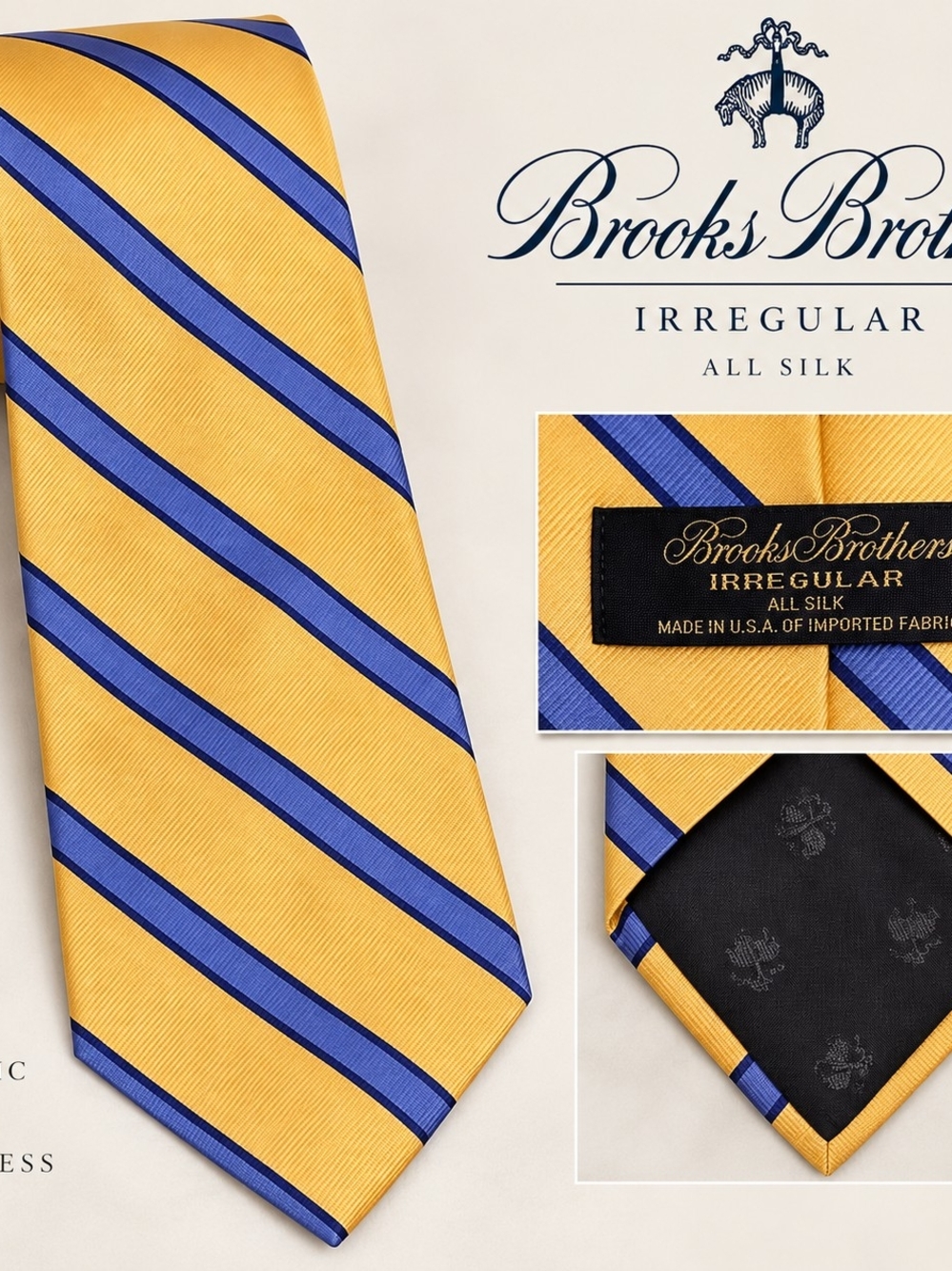Brooks Brothers Yellow and Blue Diagonal Stripe Silk Tie